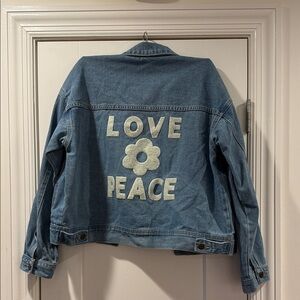 Sadie & Sage Blue Jean Jacket with White Embroidery